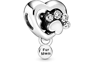 Sparkling Paw Print & Heart Dog Charm for Pandora Bracelets