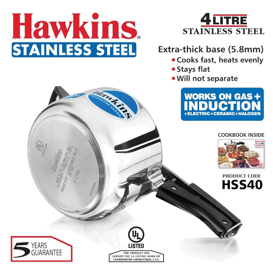 Amazon.com: Hawkins 4 Litre Pressure Cooker, Stainless Steel