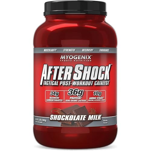 Myogenix Aftershock Post Workout, Unlimited Muscle Growth | Anabolic Whey Protein | Mass Building Carbohydrates | Amino Stack Creatine and Glutamine Plus BCAAs | Shockolate Milk - 3 LBS