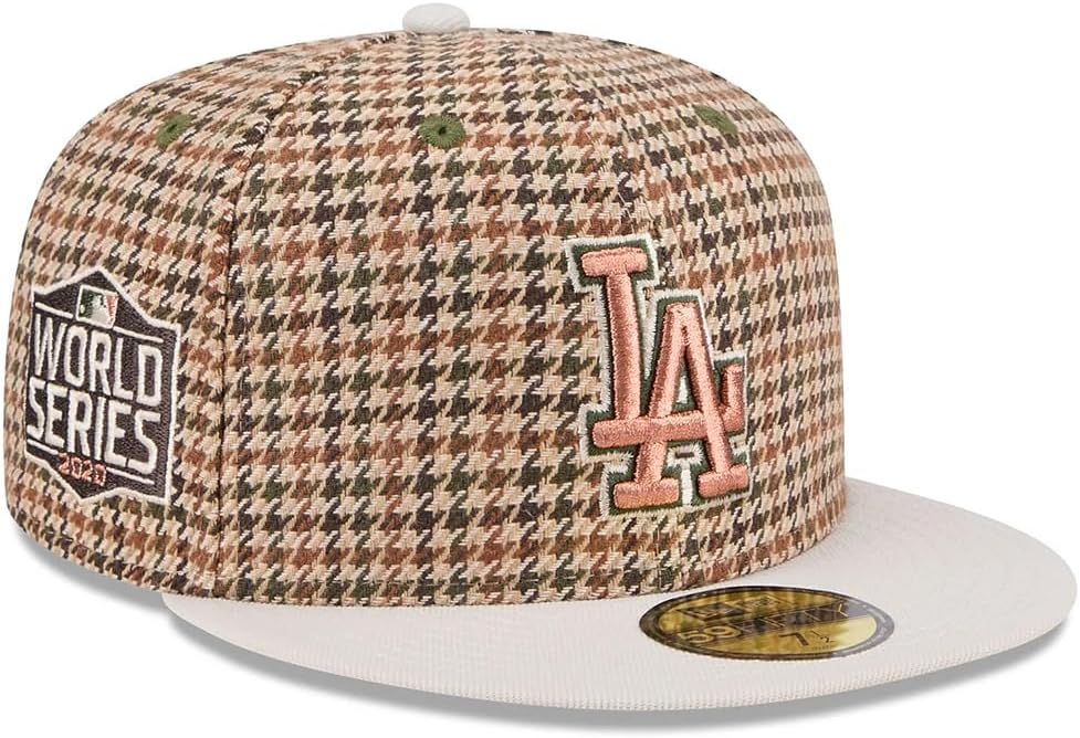 New Era LA Los Angeles Dodgers 59FIFTY 2020 World Series Champions Houndstooth Plaid Retro Fitted Cap, Hat