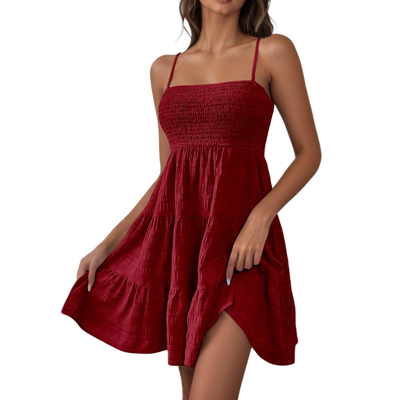 Sommerkleid Damen Kurz, Ärmelloses Modell Mit Spaghettiträgern, Einfarbiges A-Linien Minikleid Als Leichtes Luftiges Strandkleid Für Sommer Outfits