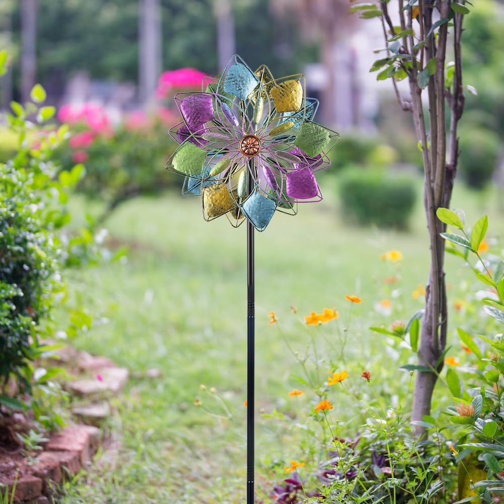 14.3” Wind Spinners Outdoor,Colorful Metal Wind Spinner with Metal Stake Kinetic Pinwheels,Large Wind Spinners for Yard and Garden,Windmill Yard Art Wind Sculptures & Spinners(63”H)