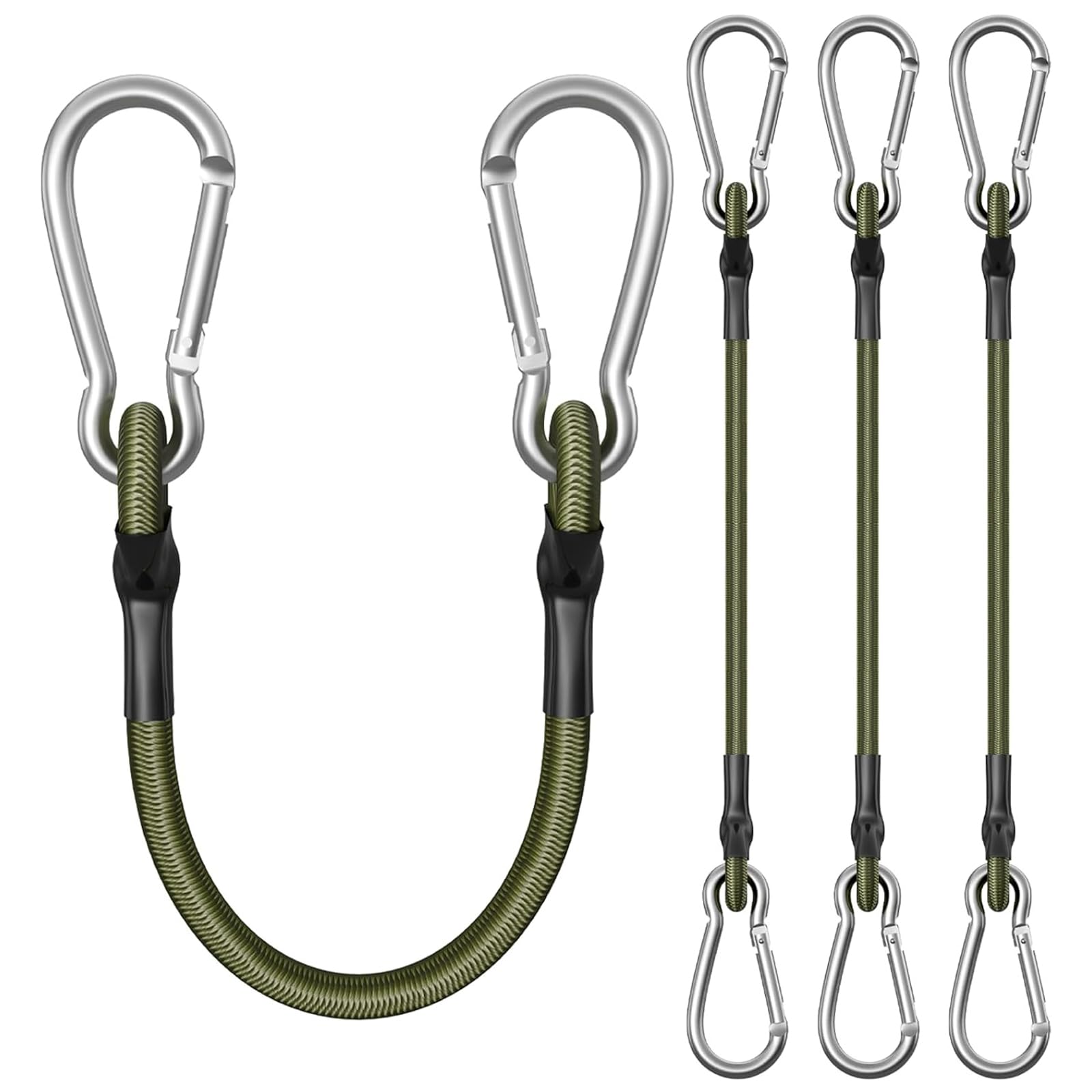 Oonoywoo Green 4 Pcs Bungee Cords With Carabiner Clips 30Cm 60Cm Carabiner Bungee Cords Retractable For Roof Racks Tarps Trailers And Outdoor Travel