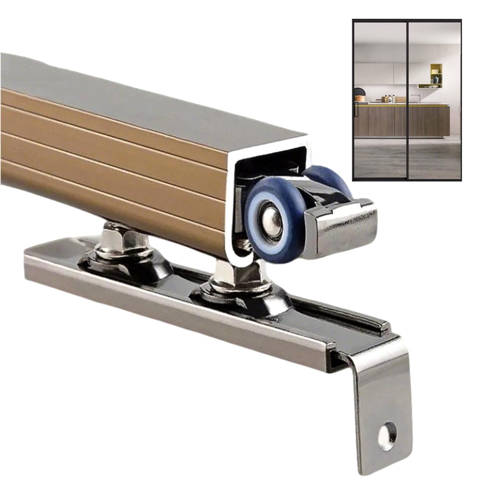 Guía y riel para puerta corredera de 1.2m con rodillos de 4 ruedas de aluminio de 2mm