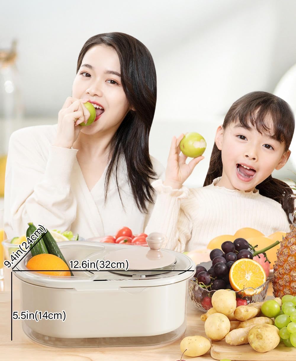 Limpiador Giratorio De Frutas Y Verduras, Lavadora Multifuncional Grande Con Cepillo Y Cuenco De Lavado Para Cocina Del Hogar (Rosa)