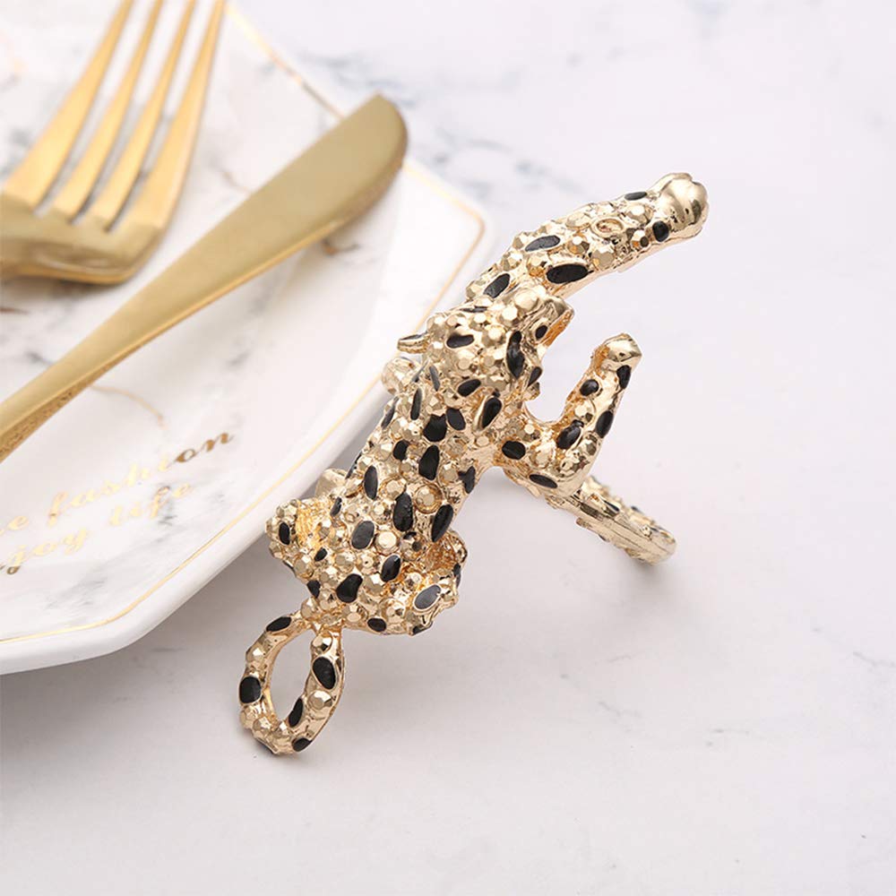 QTKJ Everyday Home Alloy Black and Gold Leopard Napkin Ring Set of 6 Napkin Buckle for Christmas, Holidays, Wedding, Parties, Dinners Decor (Leopard, Gold)