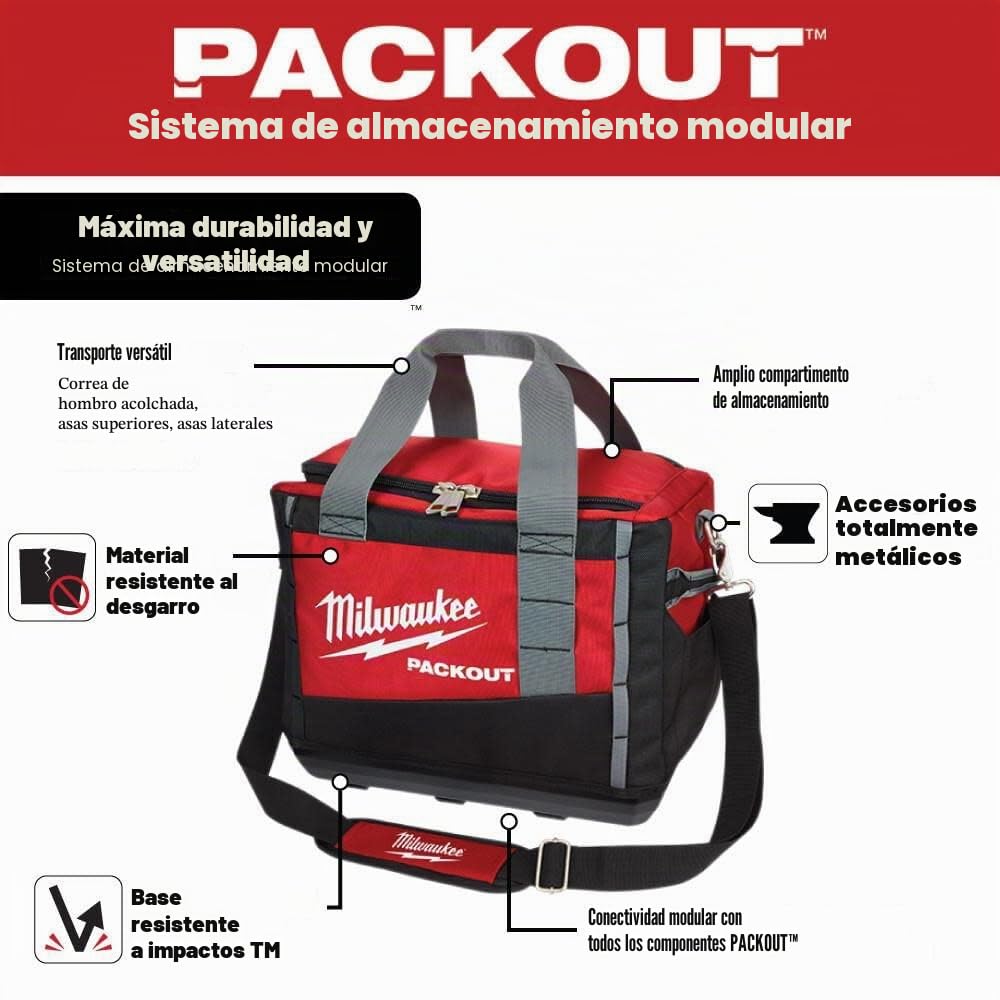 Milwaukee 932471066 PACKOUT - Bolsa de lona (38 cm), color rojo