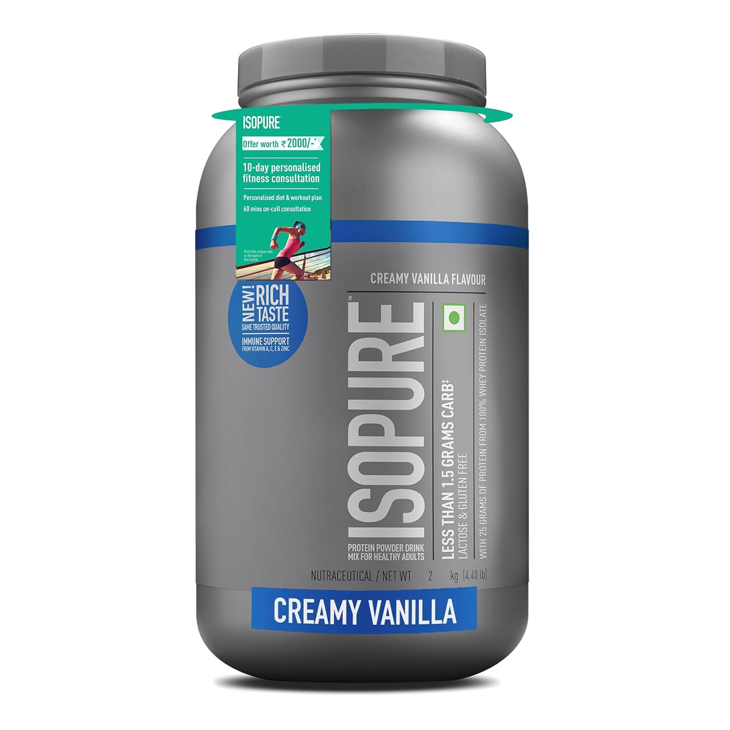 Isopure Whey Protein Isolate Powder with less than 1.5gm of Carbs and Vitamins for Immune Support - 2 kg Vanilla, Vegetari...