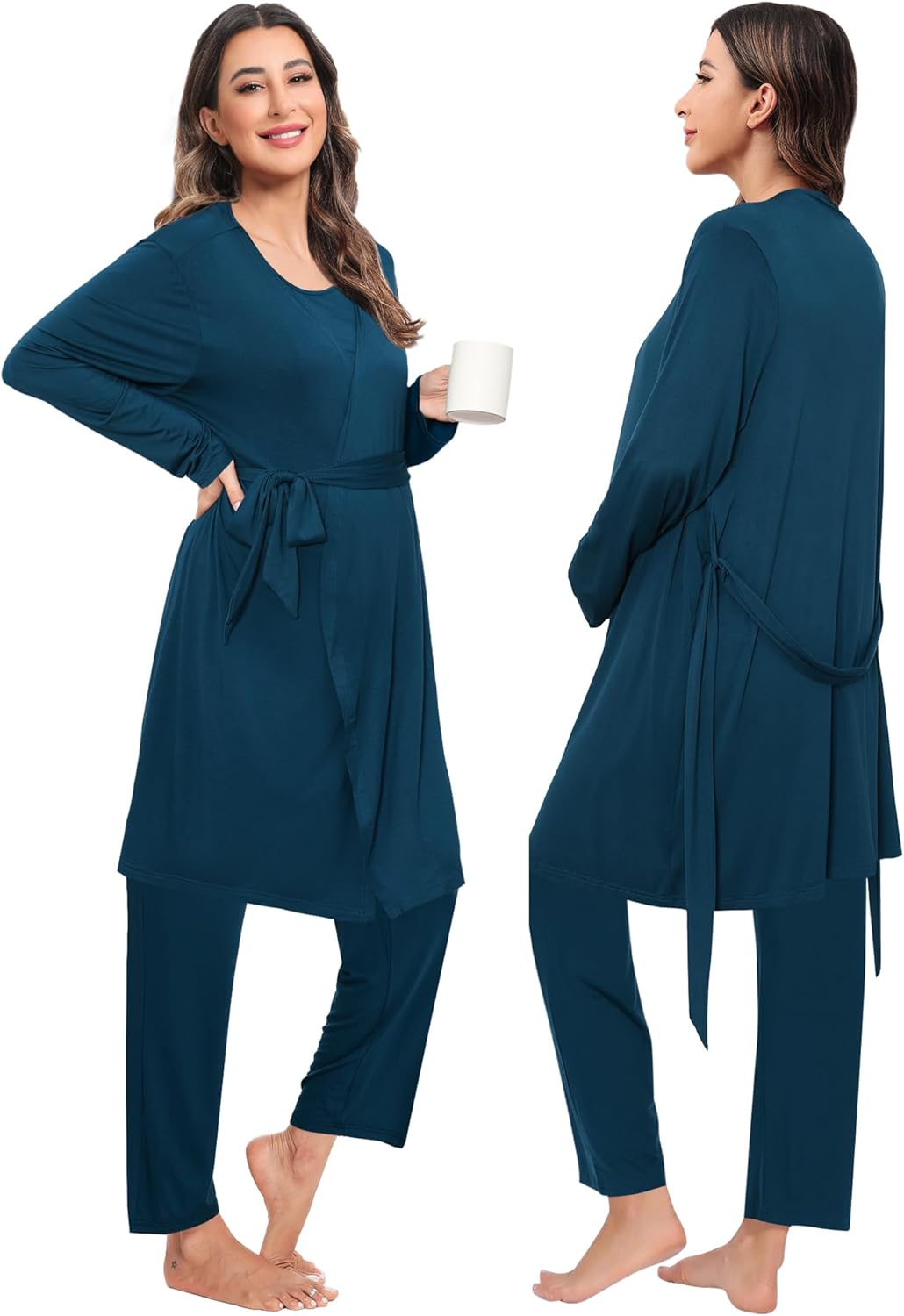 SWOMOG Maternity Nursing Robe Set 3 PCS Postpartum Breastfeeding Pajamas Hospital Pregnancy Pjs Double Layer Lounge Set - Image 5