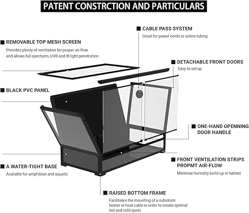 Miniatura 2 de REPTI ZOO Tanque de reptiles plegable de 60 galones de 36 pulgadas de ancho, terrario de reptiles grande de vidrio templado de 36 x 18 x 24