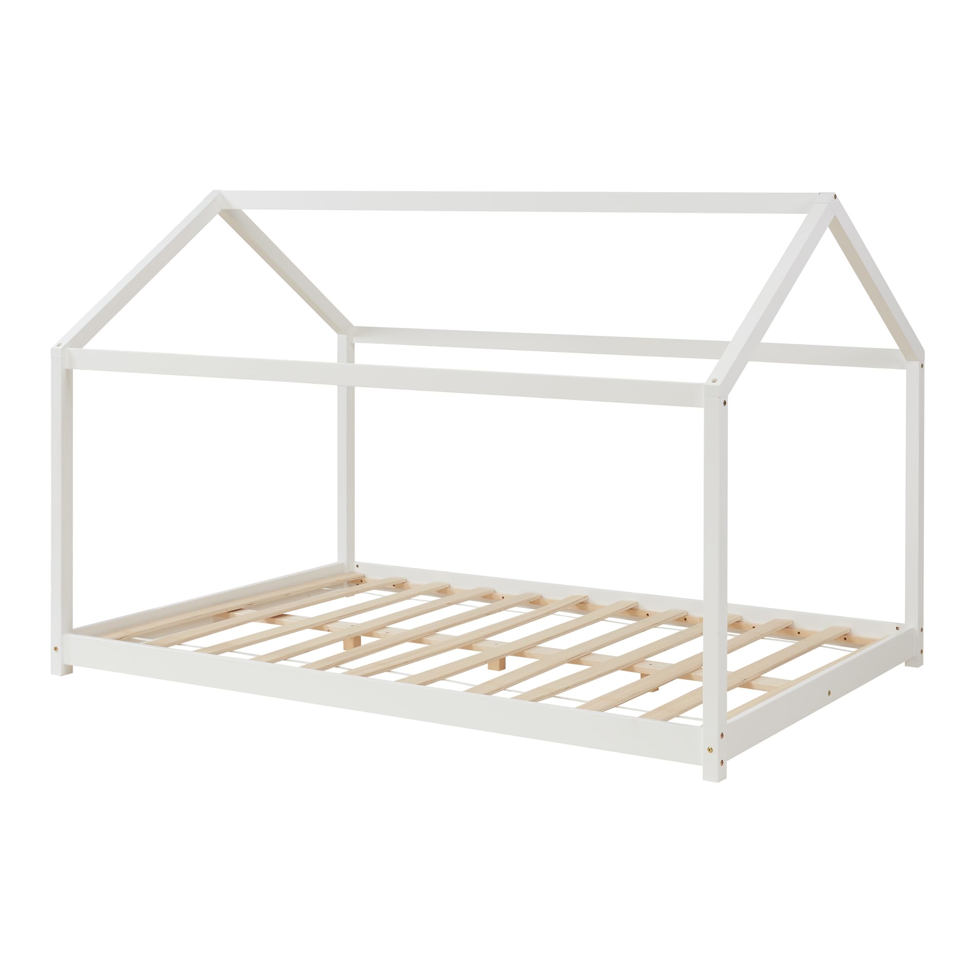 [en.casa] Letto per Cameretta a Forma di Casetta 120 x 200 cm Struttura Letto 1 Piazza e Mezza in Legno di Pino Stile Montessori - Bianco