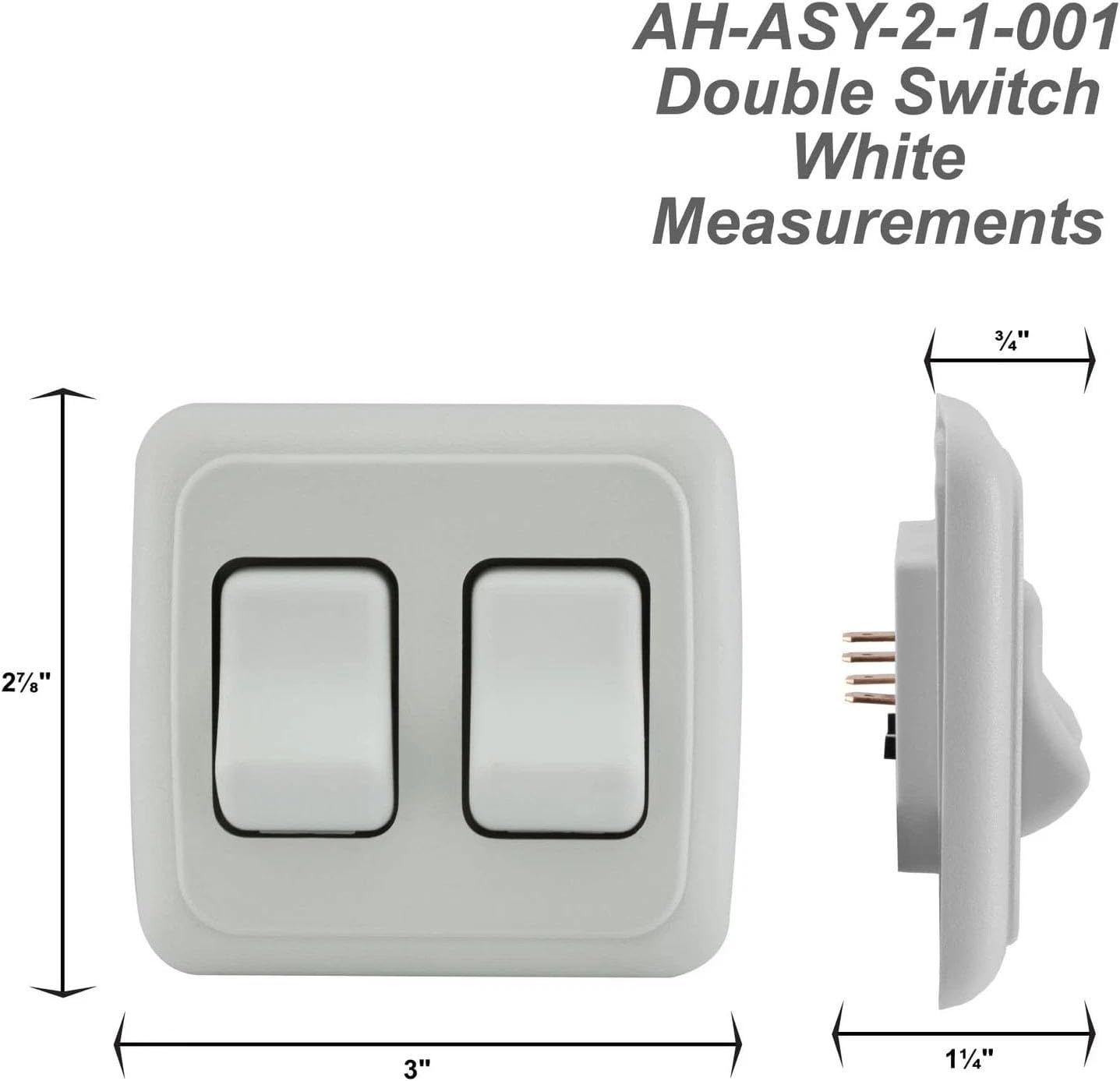Double SPST On-Off Switch with Bezel, 12-Volt, for RV, Trailer, Camper (White)