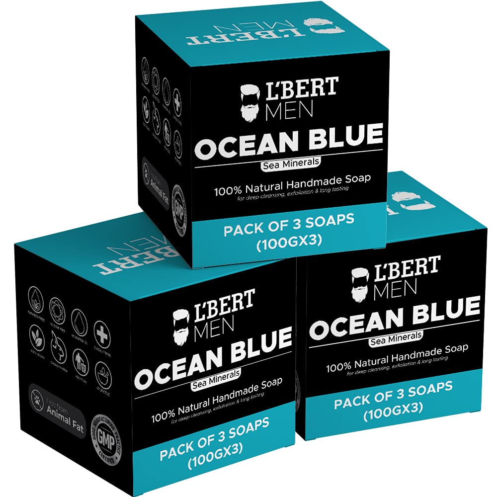 L'BERTOcean Blue Soap for Skin Whitening, Deep Cleansing, Refreshing & Exfoliation for Men & Women, Natural Organic Handmade Soap - 100 G, Pack of 9 (Paraben Free)