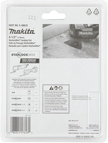 Miniatura 4 de Makita E-08632 StarlockMax Multiherramienta Oscilante 4-12" Carburo de Tungsteno 20 Grit Delta Triangle Lijado Pad