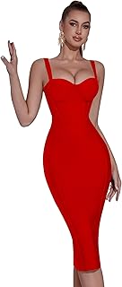 Bandage Womens Formal Dress Spaghetti Strap Bodycon Prom Dress Celebrity Sexy Sleeveless Midi Evening Club Party Wear - Buy now