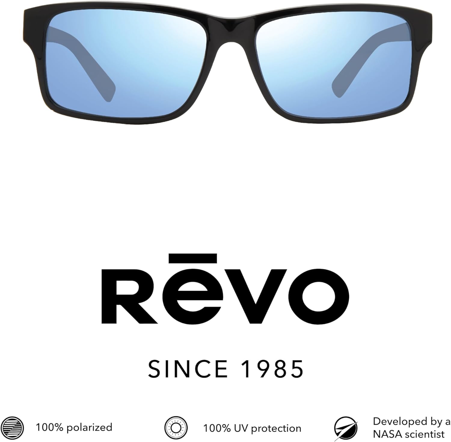 Revo Sunglasses Finley: Polarized Lens with Eco-Friendly Rectangle Frame Black Frame With Blue Water Nylon Lens