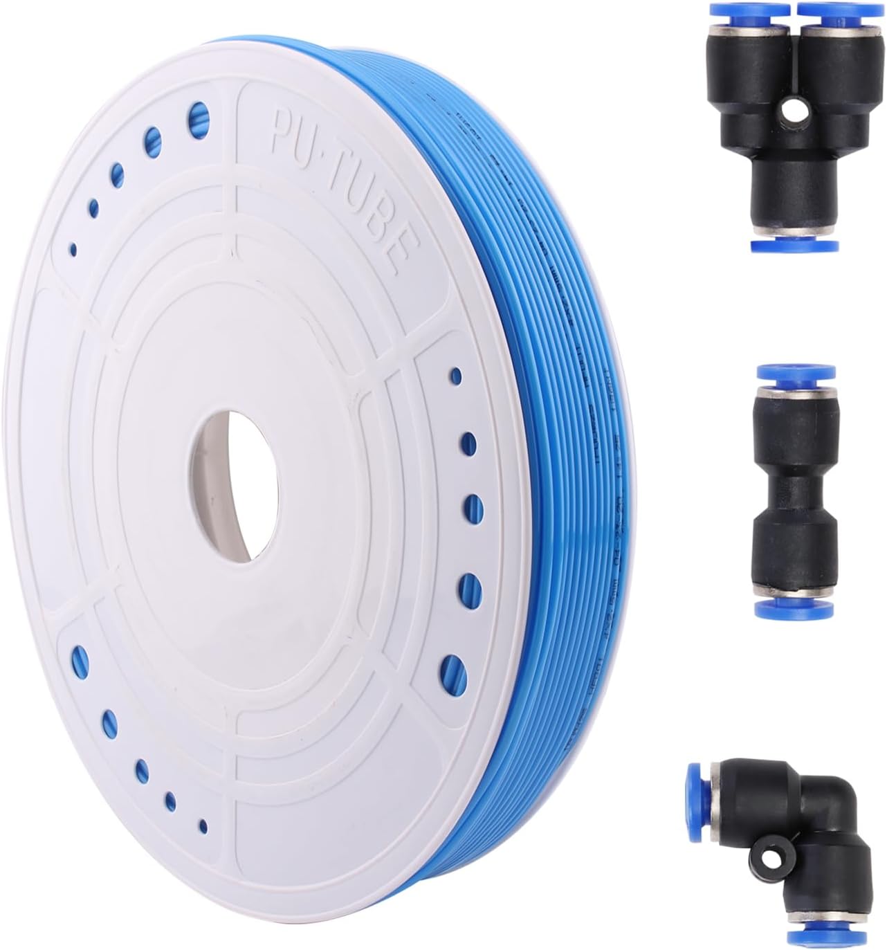 Polyurethane PU Tubing 4mm OD x 2.5mm ID Pneumatic Hose Blue Polyurethane PU Tubing Air Compressor Pipe 200 Meter (656ft) With Straight 5 pcs + Elbow 38 pcs + Spliters 40 pcs