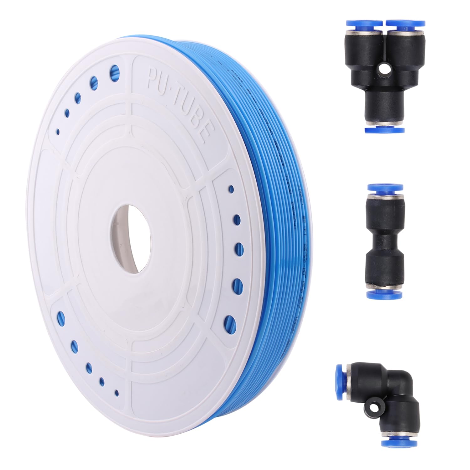 Polyurethane PU Tubing 4mm OD x 2.5mm ID Pneumatic Hose Blue Polyurethane PU Tubing Air Compressor Pipe 200 Meter (656ft) With Straight 5 pcs + Elbow 38 pcs + Spliters 40 pcs