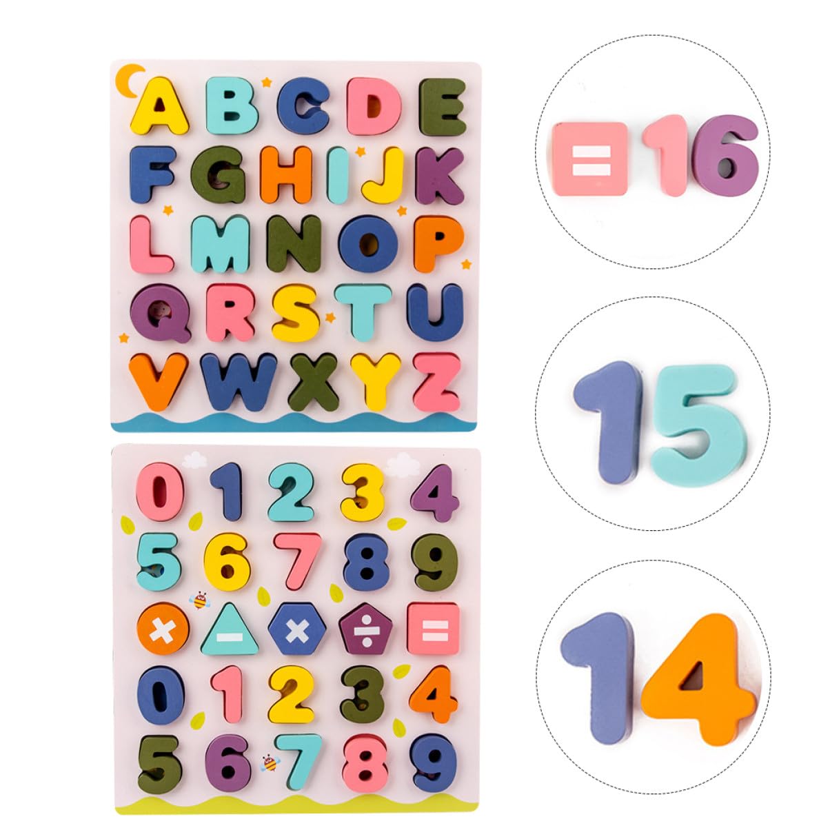 SUPVOX 2 Juegos Juguetes Educativos Madera para Puzzles Números y Letras Colores Brillantes Aprendizaje Infantil Regalo Cumpleaños