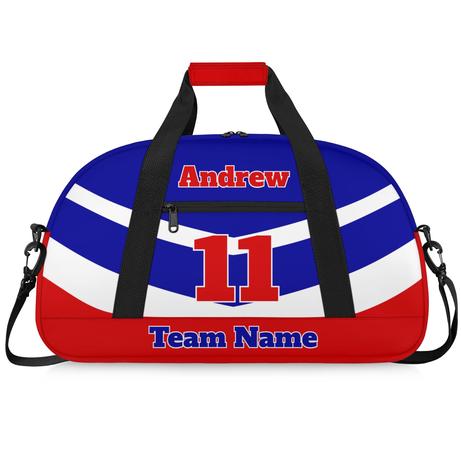 Personalised Sports Duffle Bag | Custom Name Gym Bag with Shoulder Strap | Water-Resistant Football Rugby Basketball Volleyball Training Kit Bag for Teams | N-Navy Red