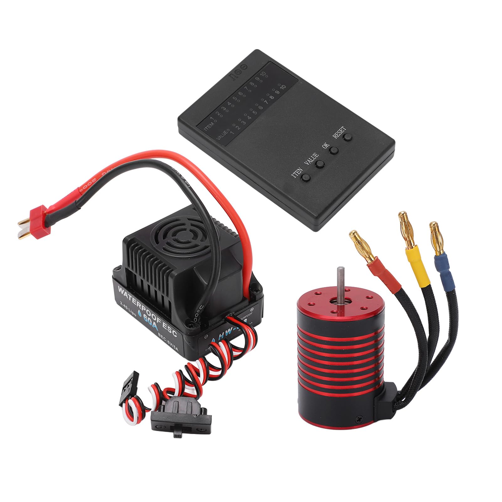 bezszczotkowy zestaw ESC, bezszczotkowy wodoodporny silnik 3650 60A ESC, karta programowania do samochodu RC 1/10 (5200kV)