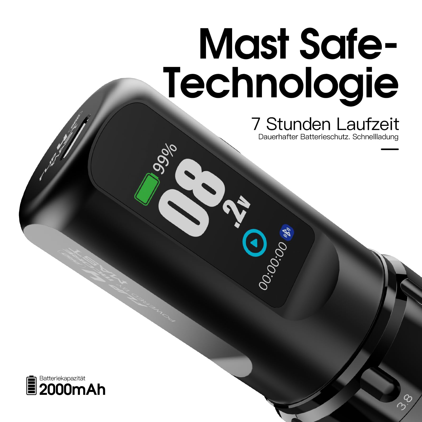Mast Tattoo Flip4 Pro Kabellose Tattoo Maschine mit 7 Hub 2.5-4.5mm | Mcore C1.1 Motor,2 Akku 2000mAh Akku Tätowiermaschine für Profis Schwarz