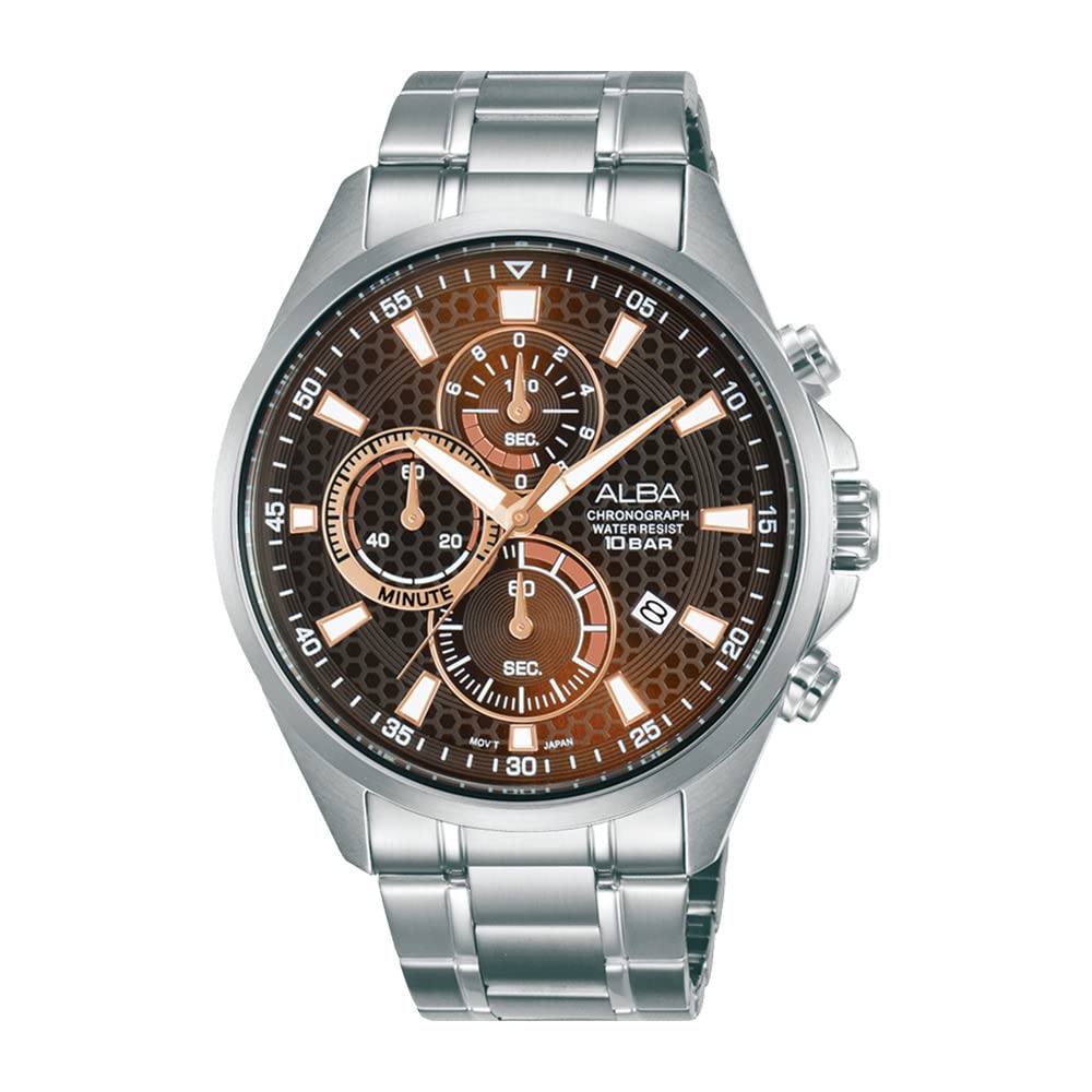 Alba Stainless Steel Men Analog Wristwatch Am3871X1, Brown Dial, Silver Band (B0C4PRNLBL) Amazon Price History, Amazon Price Tracker