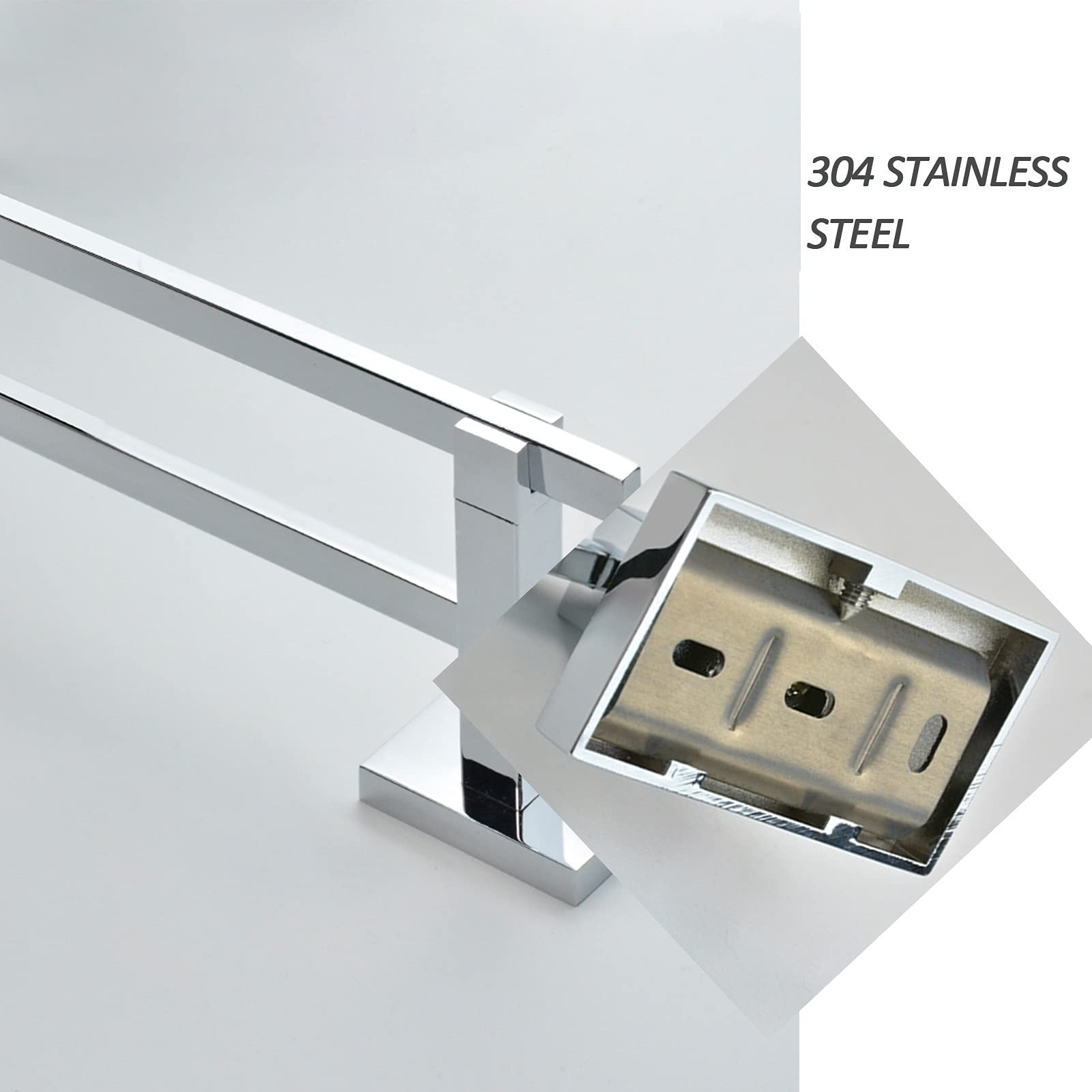 Portasciugamani doppio in acciaio inox, montaggio a parete, per bagno e cucina, durevole SUS 304, finitura argento lucido, disponibile nelle misure 45 cm, 60 cm, 75 cm