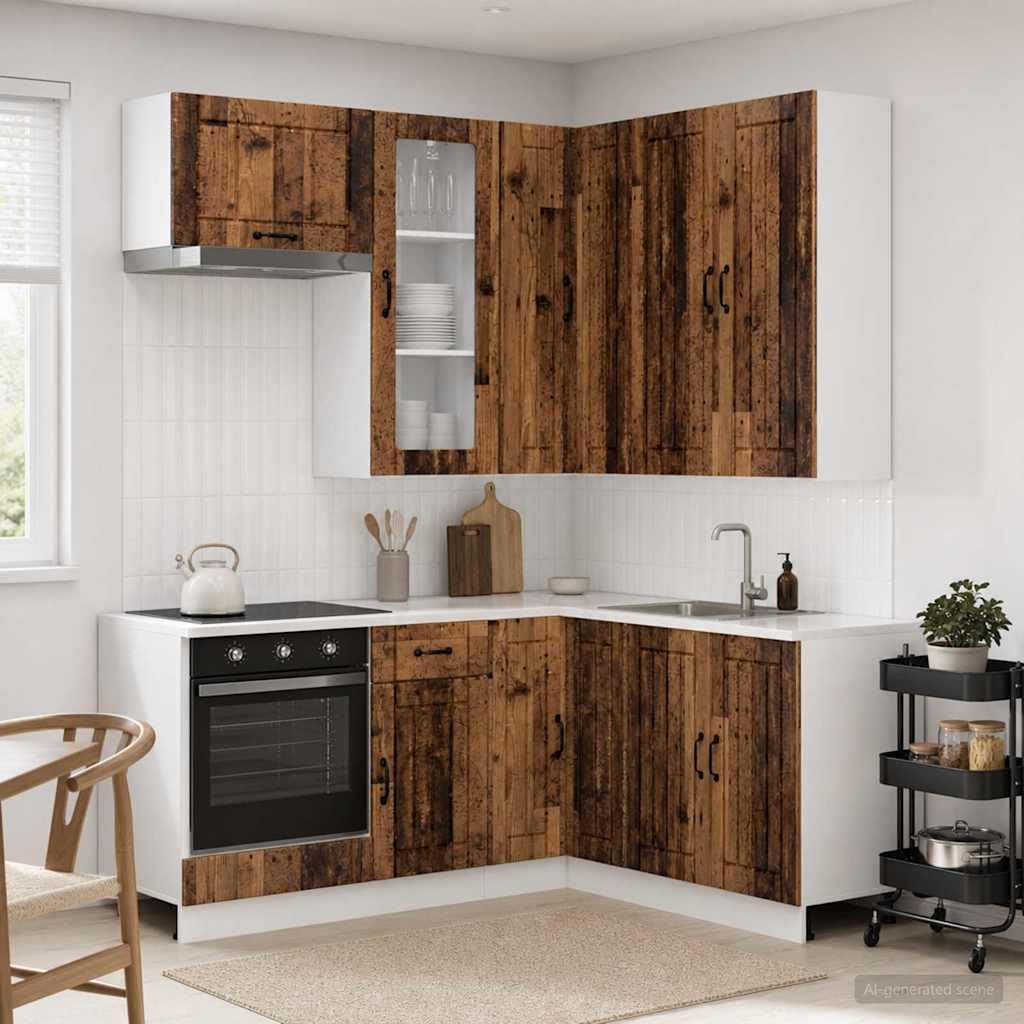 Küchenzeile Komplett Lucca 8-teilig, Einbauküche in Altholz-Optik aus Holzwerkstoff, Küchenblock mit Hängeschrank und Eckunterschrank, Moderne Küchenmöbel
