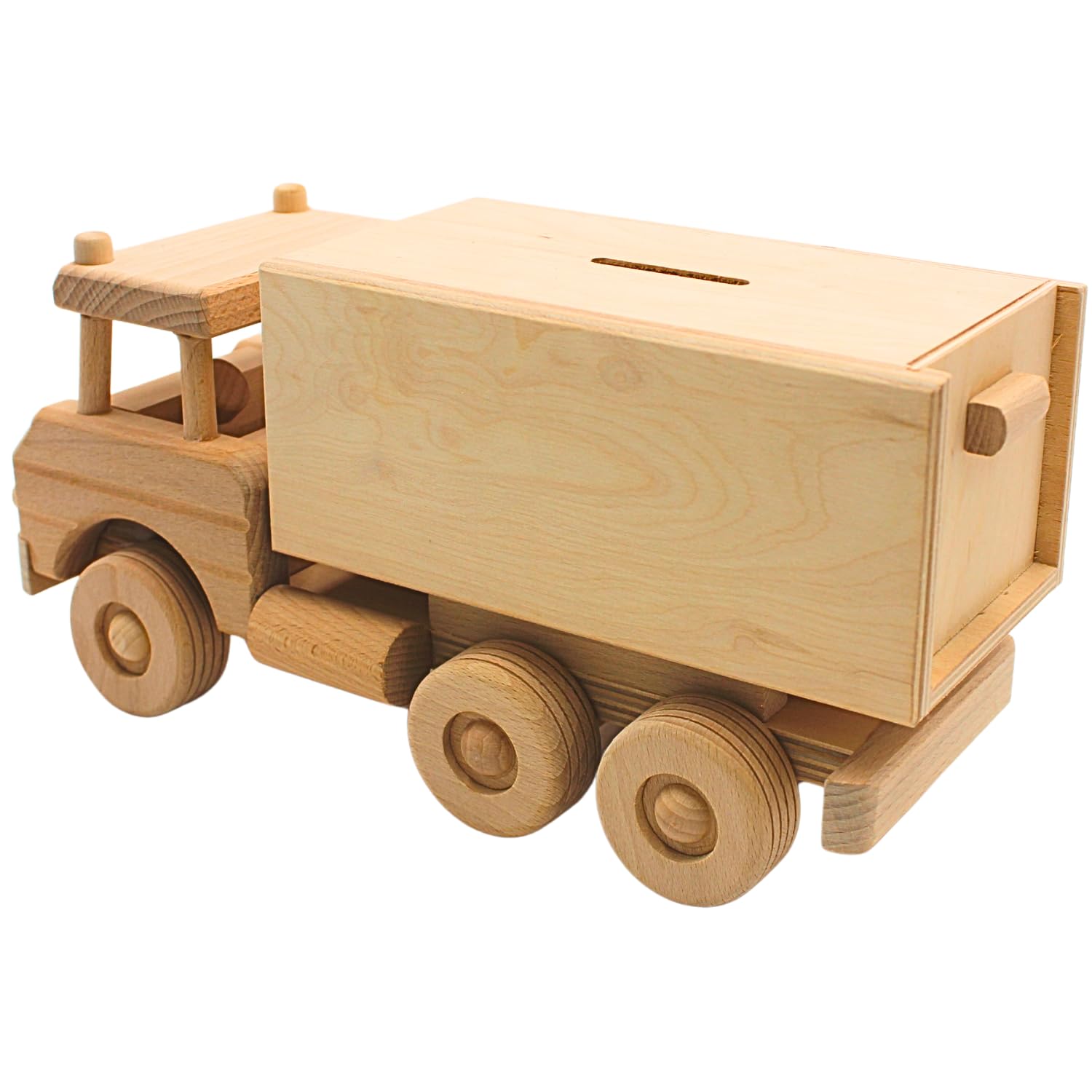 Dekohelden24 Tirelire en Bois Mobile Durable – Tirelire en Tant Que Camion XXL – Camion – Tirelire pour Enfants Camion – Grande Tirelire en Bois – Camion, L/l/H 30 x 11 x 15 cm.