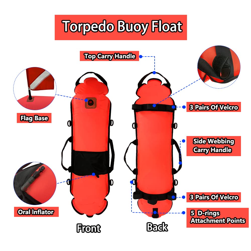 NC Torpedo Boa Galleggiante per immersioni subacquee, pesca subacquea, apnea, snorkeling e nuoto con bandiera subacquea (arancione)