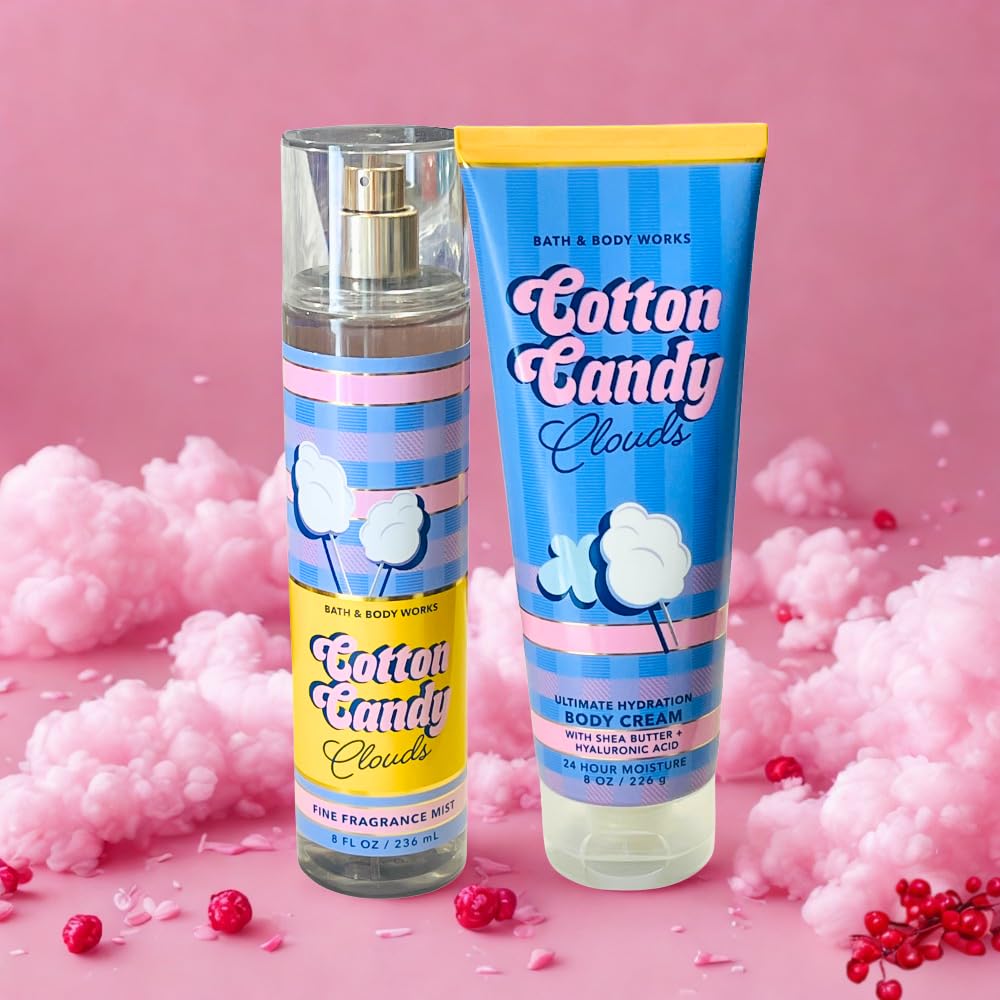 Bath & Body Works COTTON CANDY CLOUDS Fine Fragrance Mist and Ultimate Hydration Body Cream 2pc Gift Set with a Red Bow for Holidays – Full Size - Image 6
