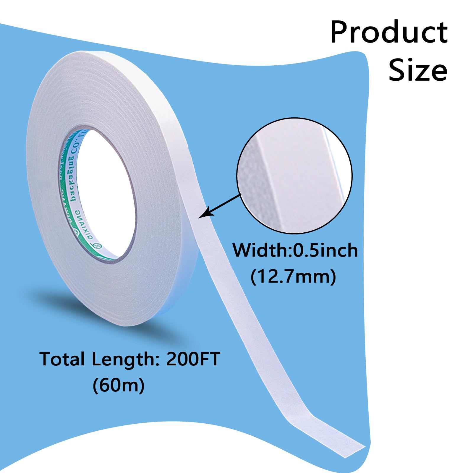 WENSSKKU Cinta adhesiva de tela de doble cara, cinta adhesiva fuerte de 1/2 pulgada x 200 pies, sin coser ni planchar, delgada, transparente y extraíble sin dejar pegamento