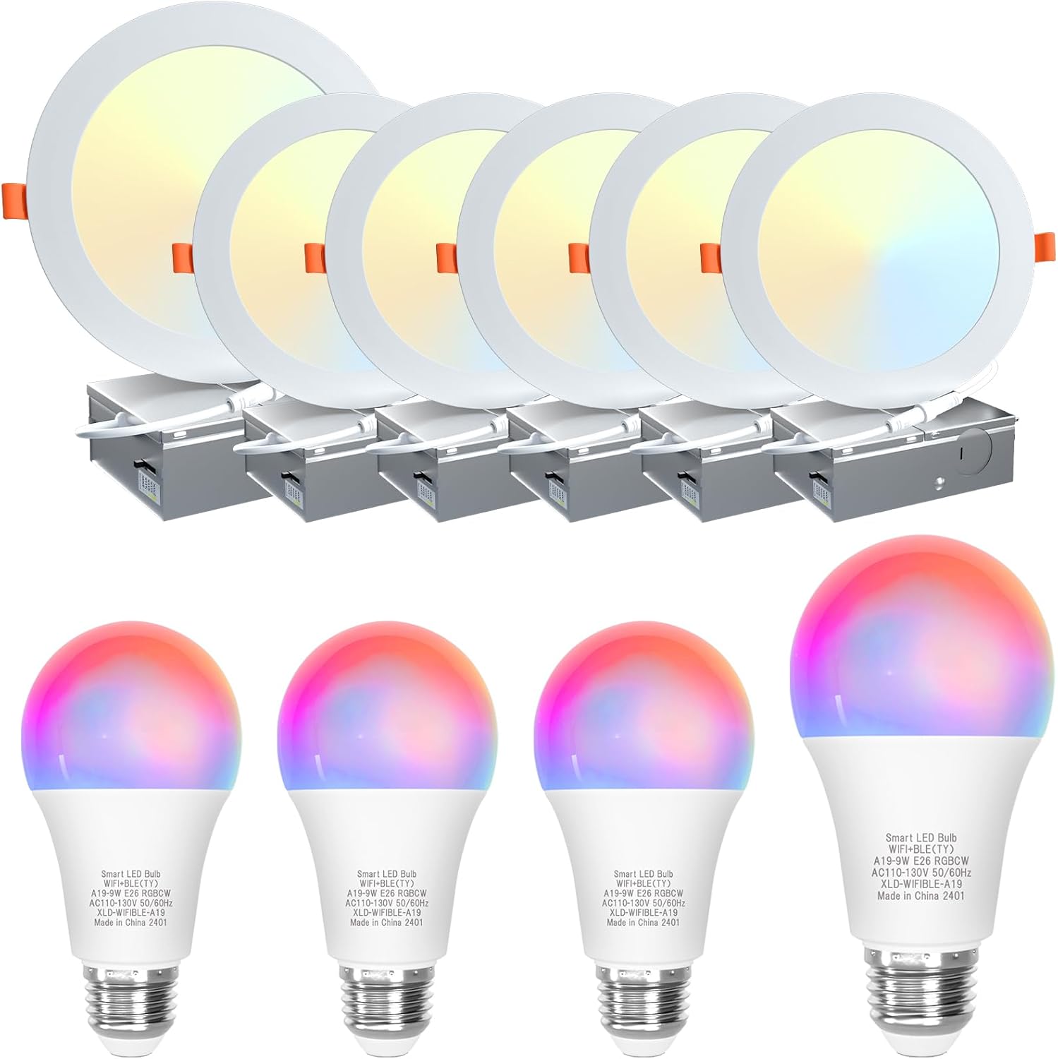 ORALUCE 丨 Bundle - 5CCT LED Recessed Lighting Dimmable(Pack of 6) & Smart LED Bulb A19 Wi-Fi and Bluetooth (Pack of 4)