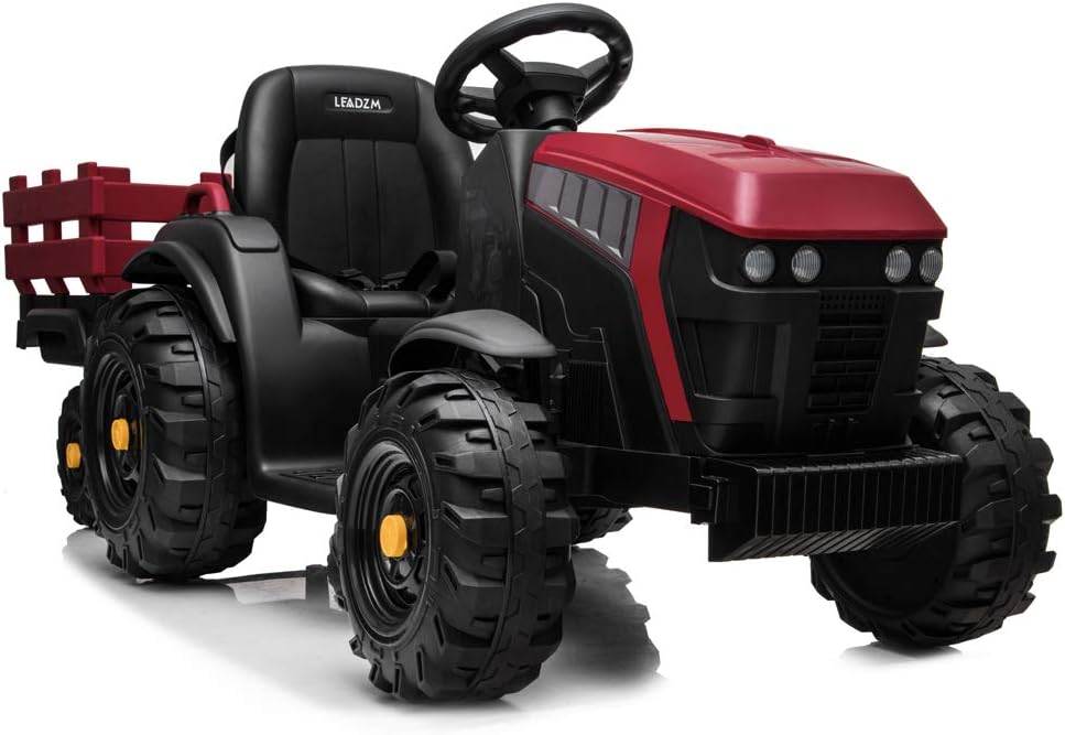 JOYMOR Ride on Tractor with Trailer, 12v Rechargeable Battery Agricultural Vehicle Toy with 2 Speed, Electric Rugged Truck for Kids Toddler with Rear Bucket : Toys & Games