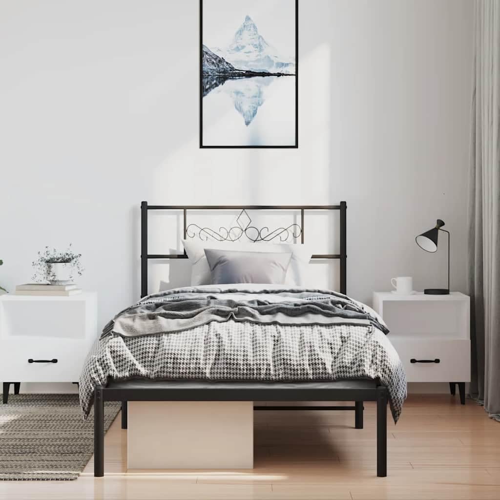 Twin Bed Frame Black Powder-Coated Steel Sturdy Platform Frame with Slatted Foundation for Mattress Support, Easy Assembly, Durable Modern Minimalist Bedroom Furniture