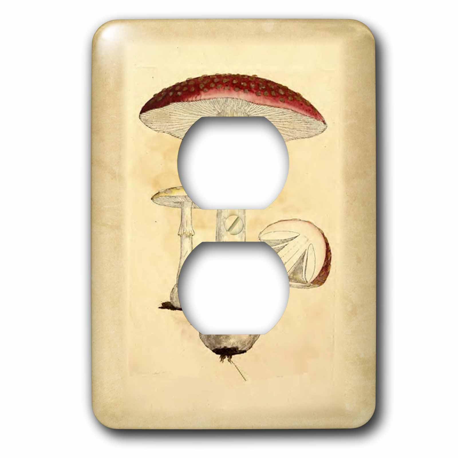 Plaque d'interrupteur double avec champignon vintage rouge de style botanique