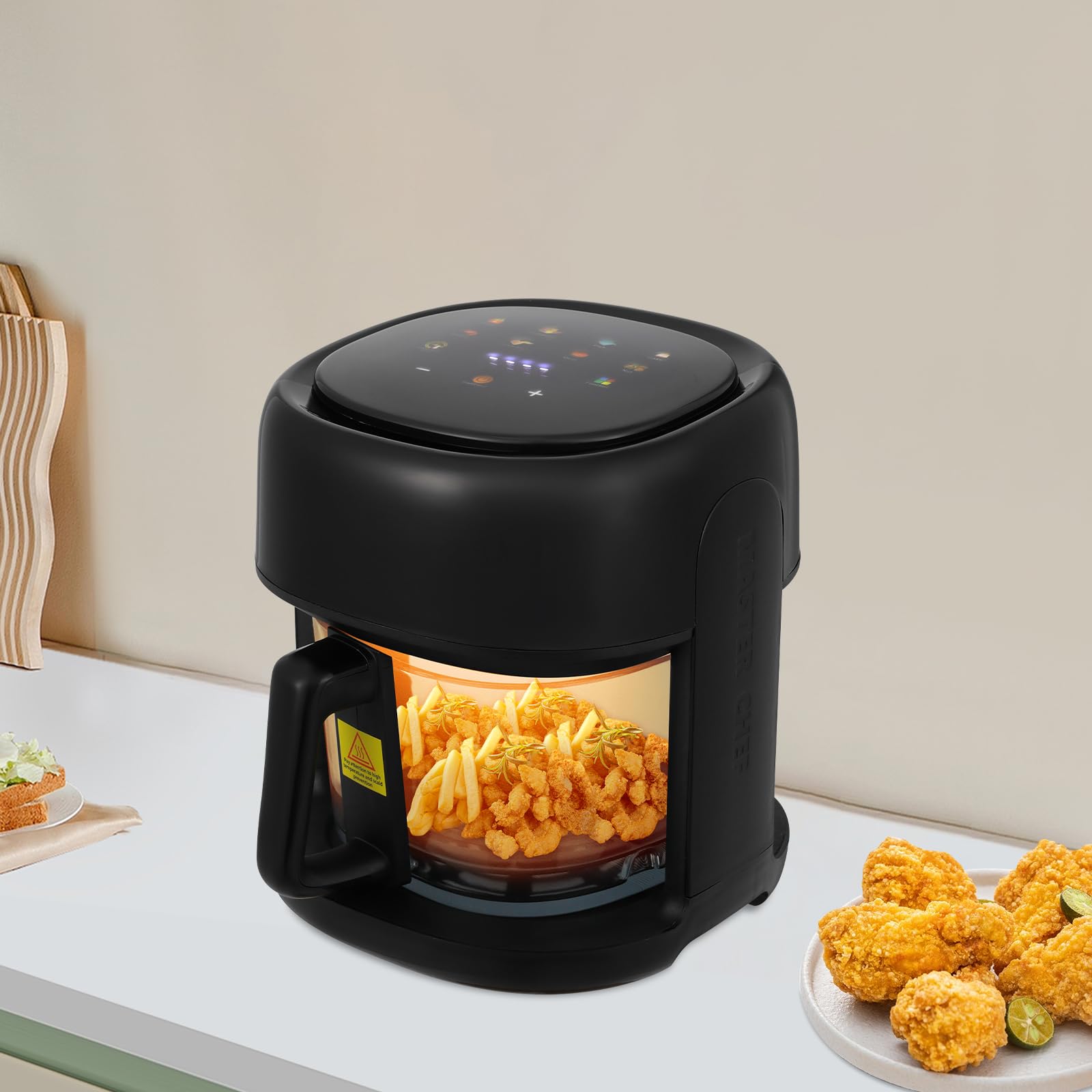 Friggitrice ad aria calda 3,3 L con finestra di visualizzazione, 1350 W AirFryer, contenitore in vetro, 7 preset, protezione contro il surriscaldamento, spegnimento automatico, touch screen LCD per