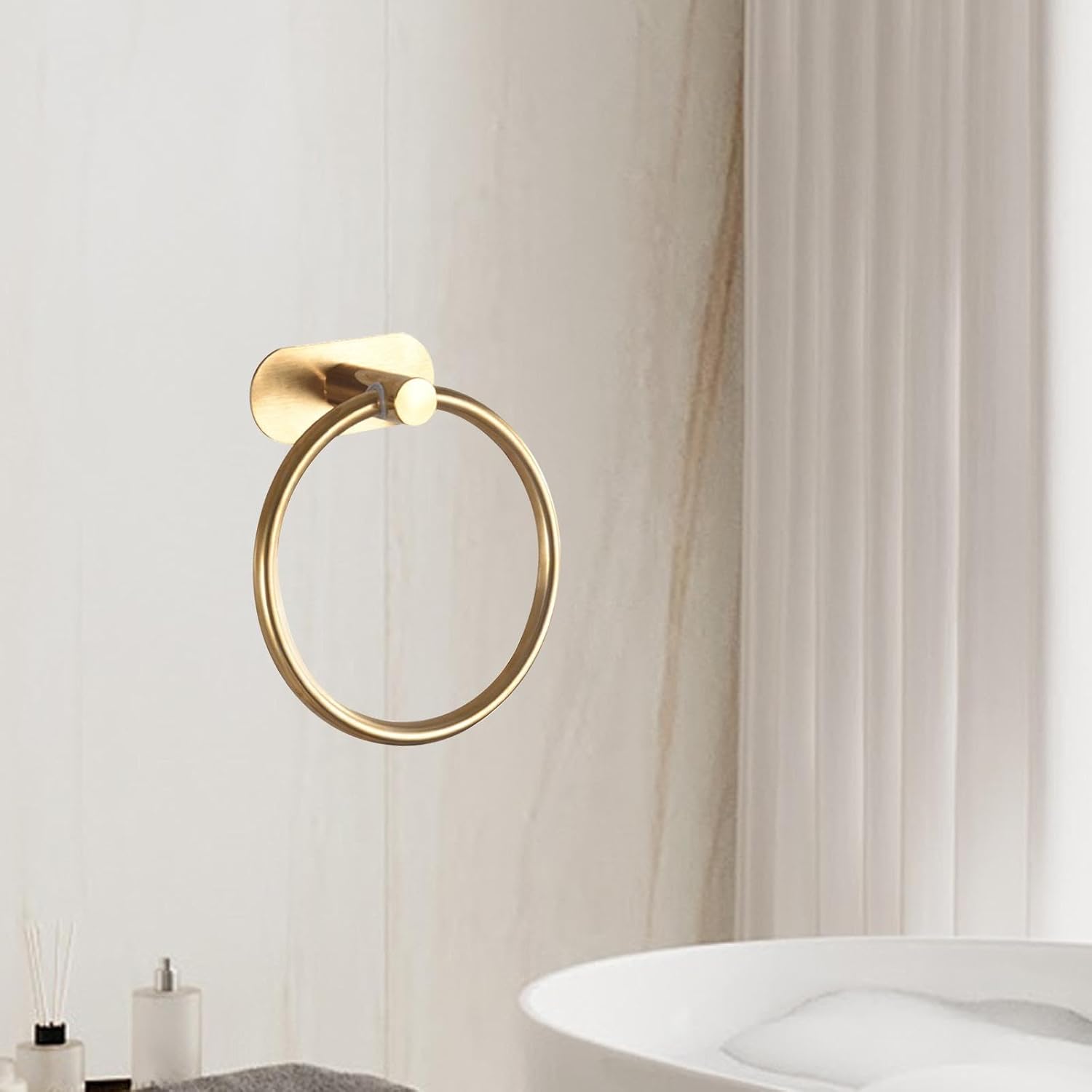 ECOMISTIQ® Towel Ring Heavy Duty Adhesive Backing Dish Cloths Hanger Round Towel Holder Gold|Towel Rings|Towel Holders|Bathroom Accessories|Bath