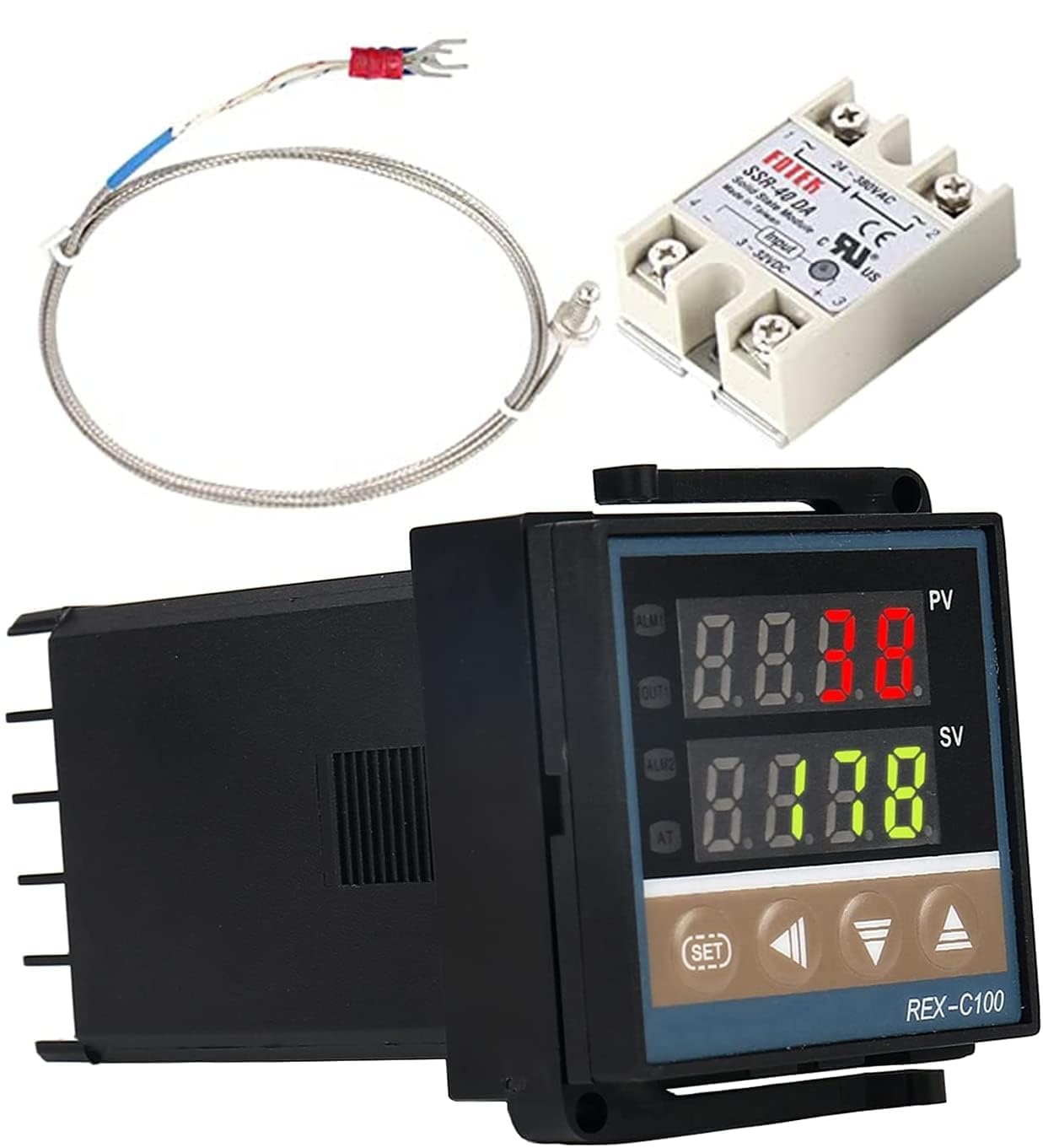 WANGCL REX-C100 LED PID Controller Kits Alarm Digital Intelligent Thermostat AC110V-240V