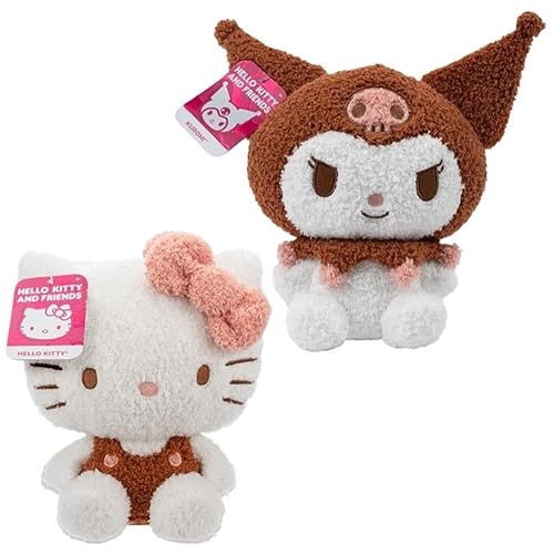 Hello Kitty and Friends 8" Plush 2-Pack - Hello Kitty & Kuromi - Officially Licensed - Get Two 2025 Authentic Limited Edition Collectible Soft Stuffed Animal Toy Figures - Gift for Kids, Boys, Girls