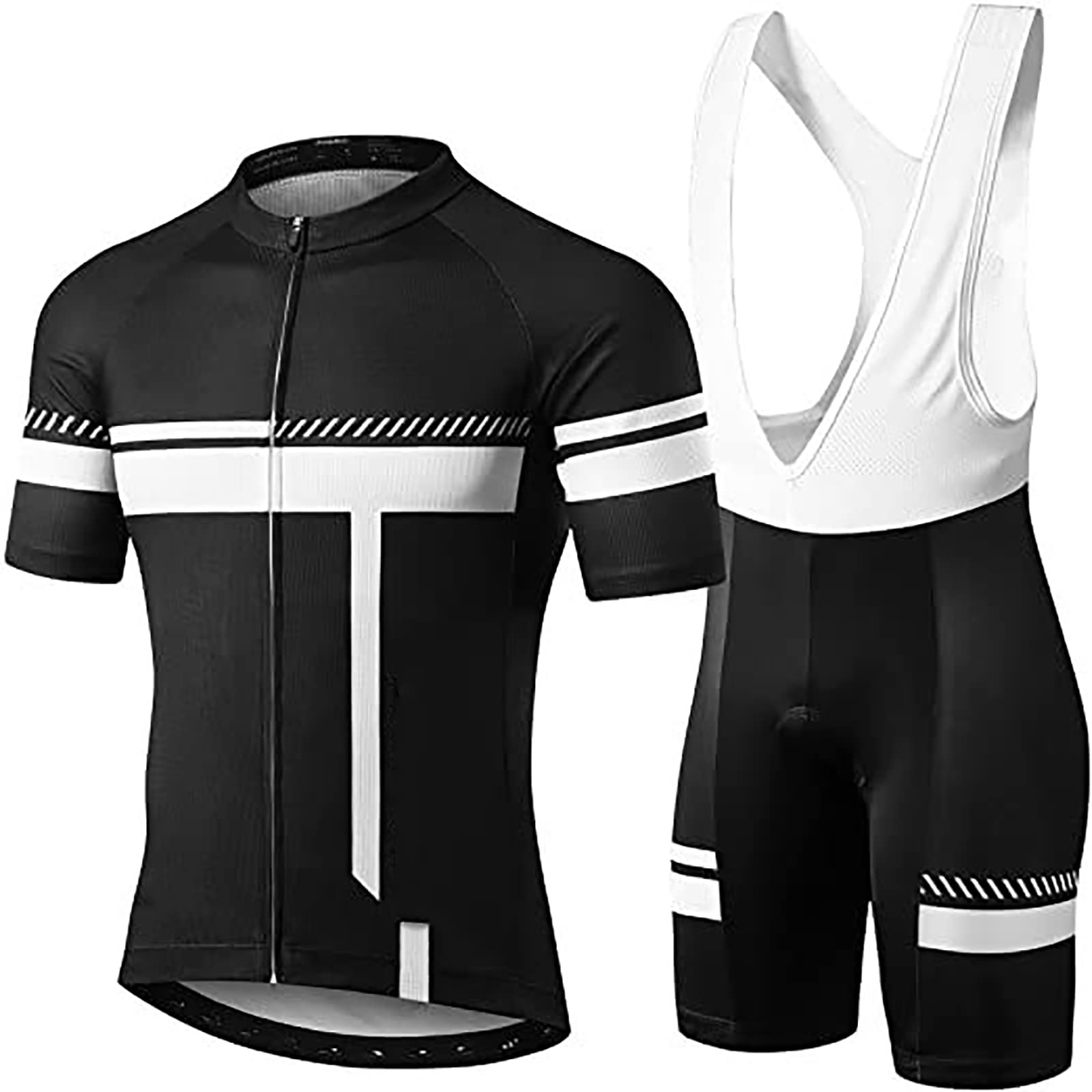 THE WHITE SHOPTHE WHITE SHOP Cycling Jersey Men Set Quick-Dry Bicycle Bib Shorts Outfit Breathable Short Sleeve Bike Shirt with 3D Padded/BWhite/XL
