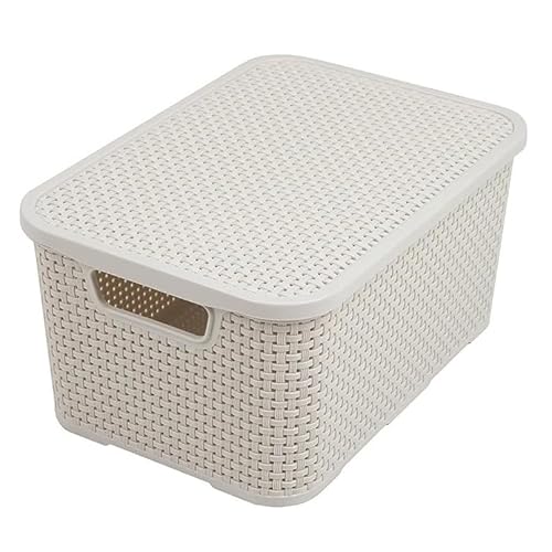 Rattan Effect Storage Handy Basket Box Plastic With Lid Kitchen Bathroom Stackable Organize Decorative (White, 7L (285 x195 x129mm)) - Cosy Home Interiors Rattan Effect Storage Handy Basket Box Plastic With Lid Kitchen Bathroom Stackable Organize Decorative (White, 7L (285 x195 x129mm))