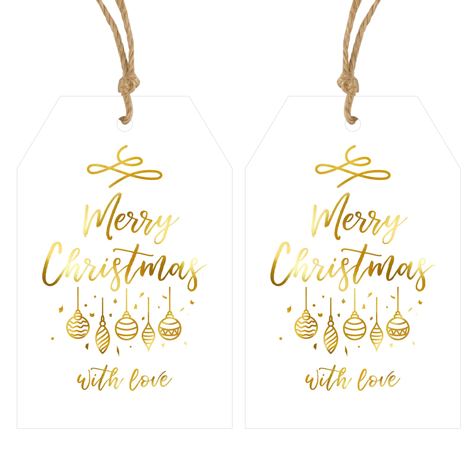 Anwyll Christmas Gift Tags with String - 50Pcs Gold and White Merry Christmas with Love Tags for Gifts Xmas Gift Tag Happy Holidays Hang Paper Label Tag for Present Wrap Goodie Bag Holiday Party Favor