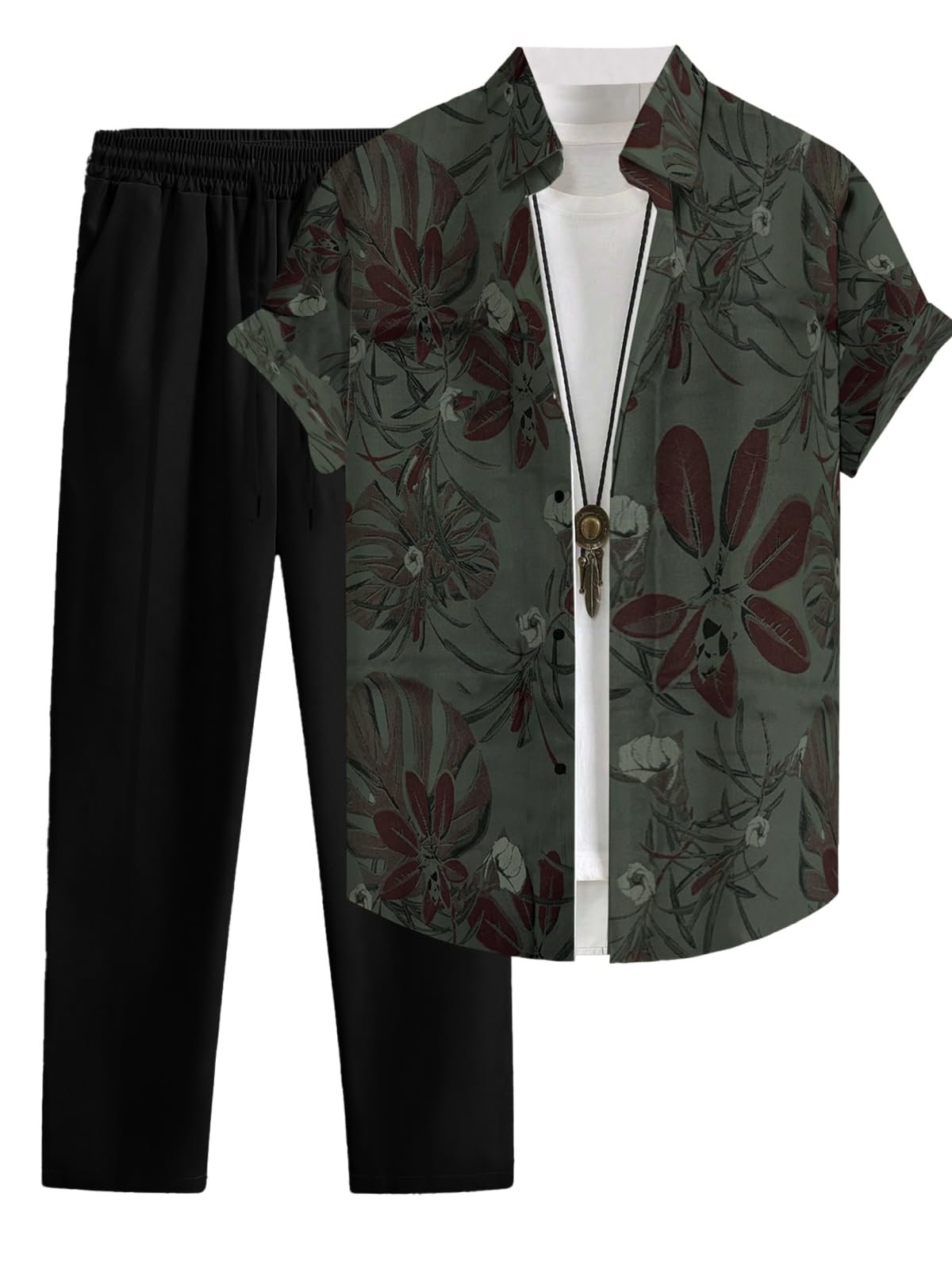 noble monk Co-Ord Set for Men | Cotton Blend Half Sleeve Shirt and Trouser | Casual Summer Outfit with Drawstring Pants-picture-33