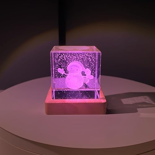 Miniatura 7 de Mini lámpara de luz nocturna de cubo de cristal de 2 pulgadas, decoración grabada con láser 3D, base de madera, control remoto, modelo de varios