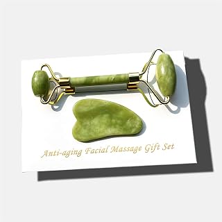 AOVOJRM Green Jade Roller & Gua Sha Facial Tools Set - Double-Sided Massager for Puffiness Relief, Skin Firming, Face Neck Eye Treatment