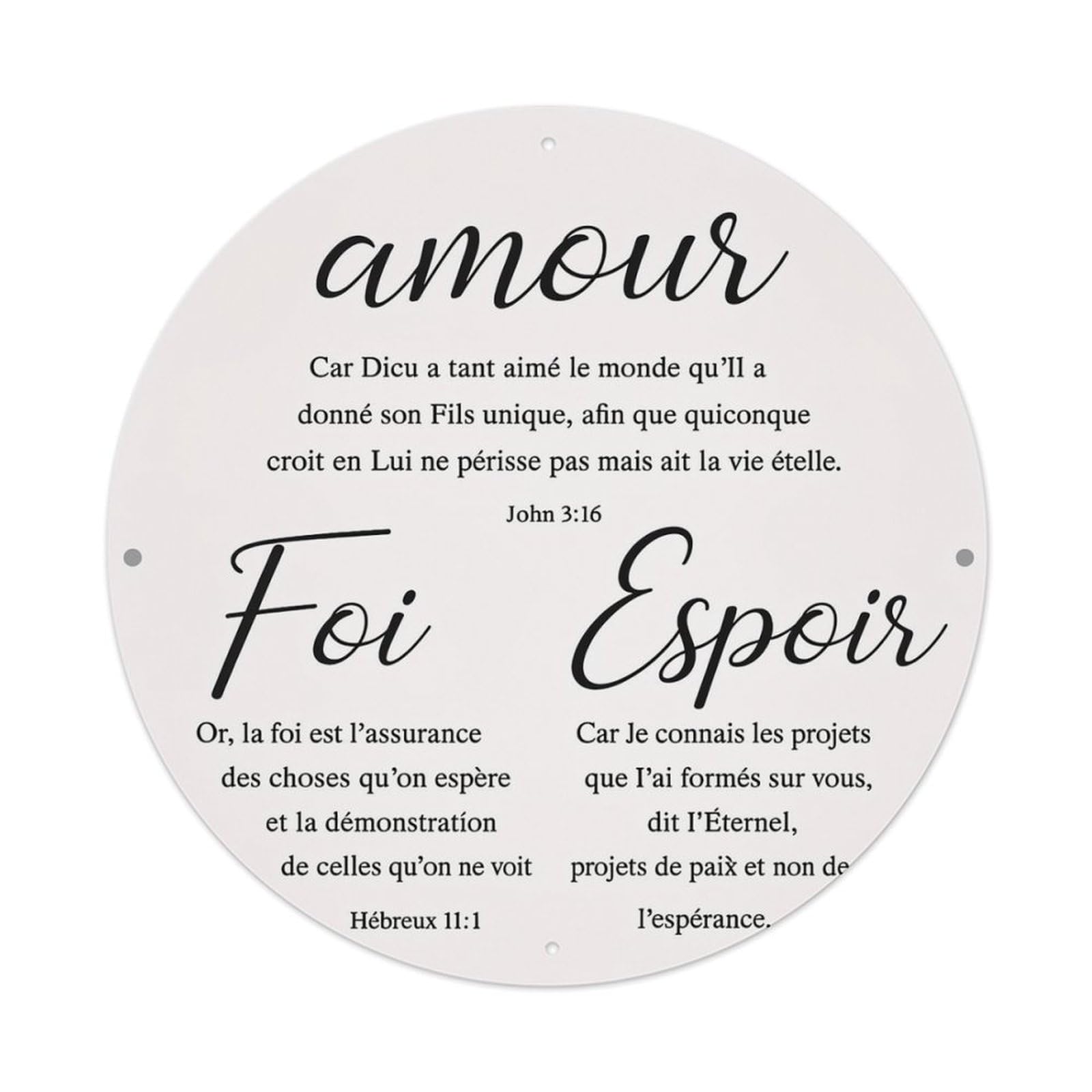 Amour Foi Espoir Bible Verses Metal Tin Sign Plaque