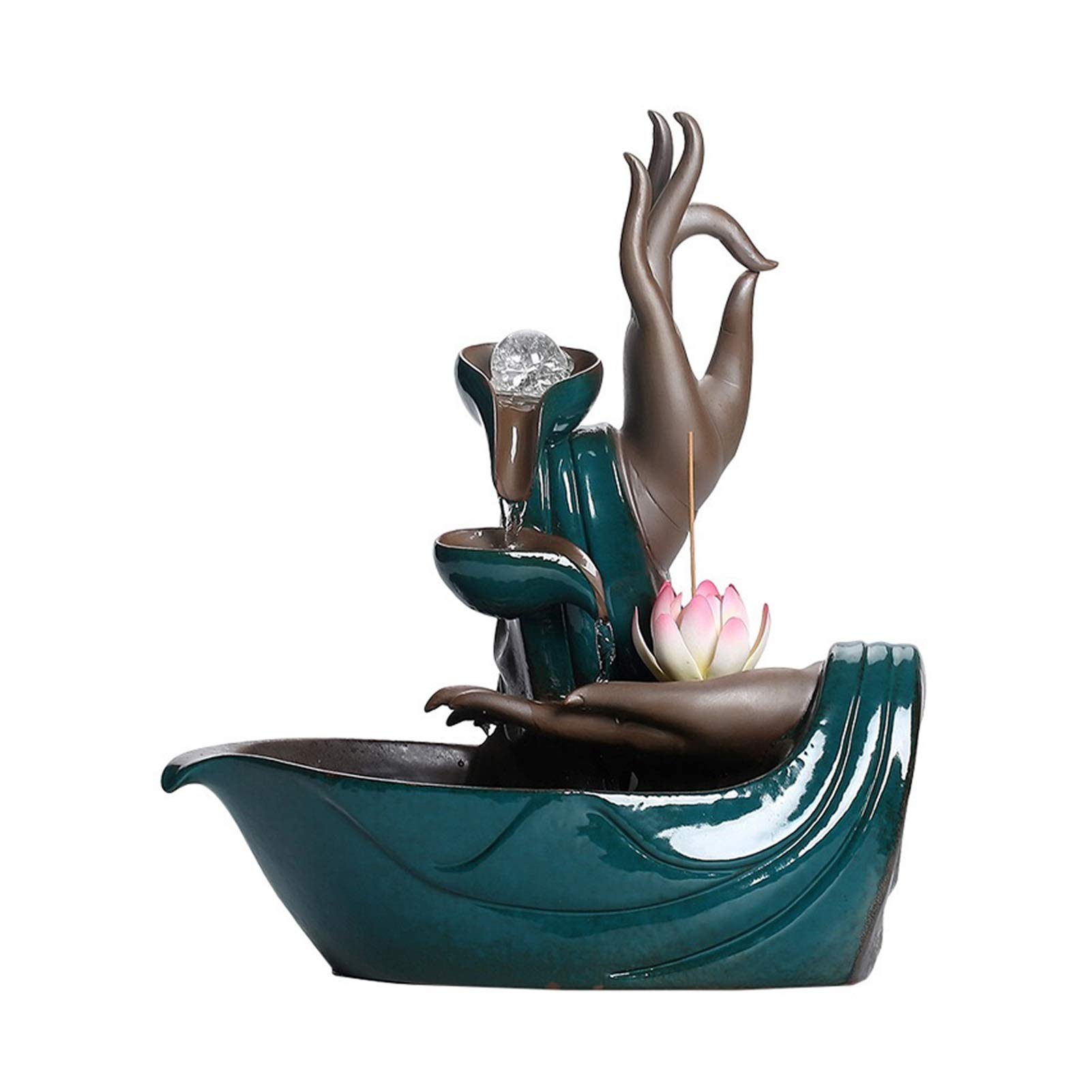indoor Waterfall Buddha's Hand Ceramic Desktop Fountain Zen Waterfall Incense Holder Decoration Suitable for Office Home