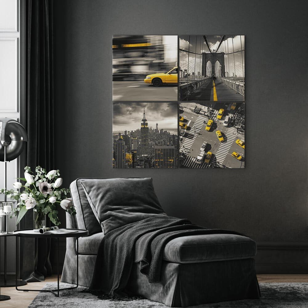 decomonkey Quadri Moderni Soggiorno New York Città City, 4 pezzi, 40x40 cm